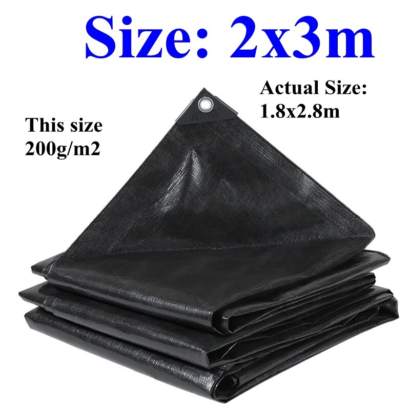 Zwart Pe Regendicht Doek Dekzeil Tuin Outdoor Luifel Zon Shade Sail Camping Boot Vrachtwagen Luifel Grondzeil Waterdicht Doek: 2x3m