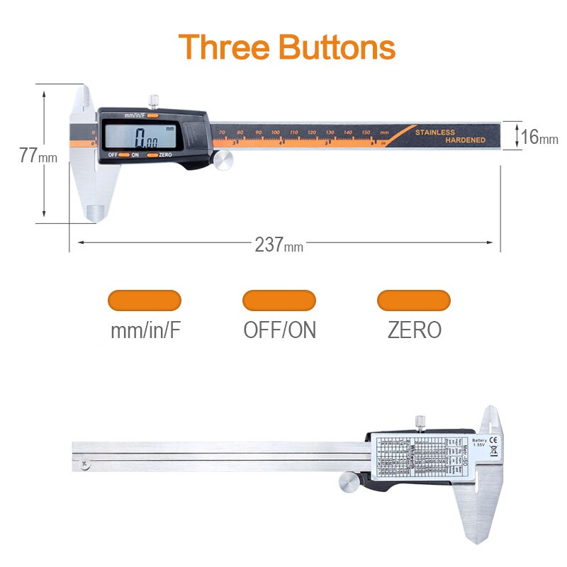 Stainless Steel Digital LCD Display Vernier Caliper 150mm Fraction MM Inch High Precision Stainless Steel Vernier Caliper
