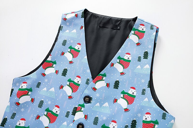 Christmas Bear Print Christmas Vest Male Brand Slim Fit Dress Waistcoat Men Xmas Party Stage Prom Vests Men Cosplay Costume