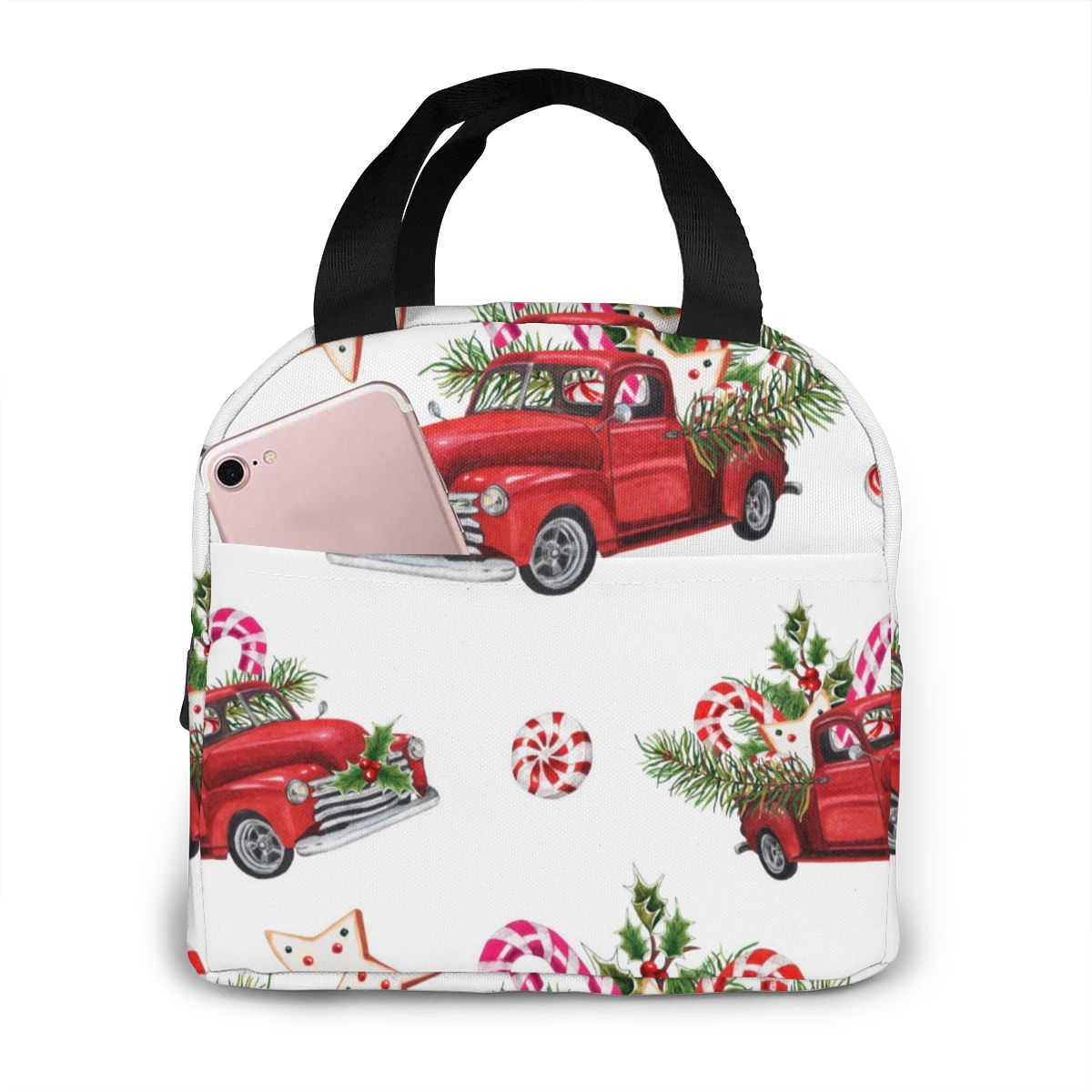 Abstracte kerstverlichting lunchbox tas geïsoleerde thermische lunch picknick lunchtas voor vrouwen kinderen mannen koeltas: Zwart 2