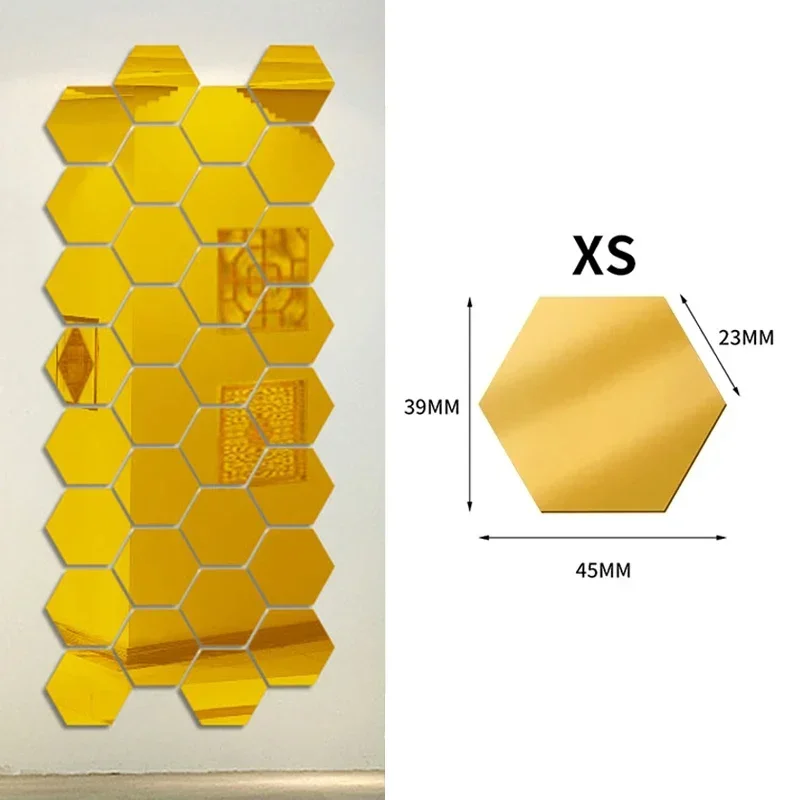 Pegatinas de pared de espejo acrílico hexagonales autoadhesivas, pegatinas de decoración de espejo autoadhesivas DIY, pegatinas de decoración de pared de habitación y dormitorio: XS / Negro