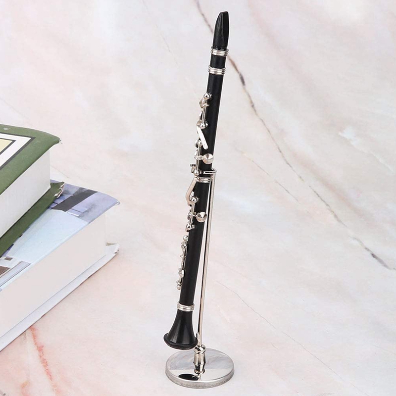 Mini Clarinet Model Musical Instrument Miniature Desk Decor With Black Leather Box Bracket Dollhouse Decor