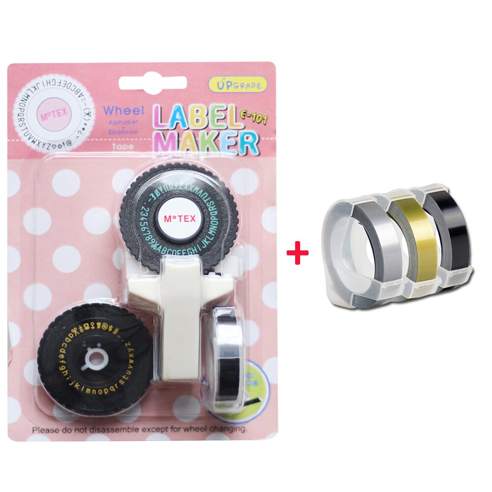Oryginalna drukarka do etykiet MoTex E101 (z 2 kołami) do 9mm dymo 3D taśma ręczna maszyna do etykietowania maszyn do pisania (mała czcionka): White machine set-2