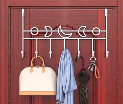 7-Hook over door hanger Iron Art Bag Clothes Key Scarf Hanging Holder Bathroom Kitchen Home Back Door organizer: moon white