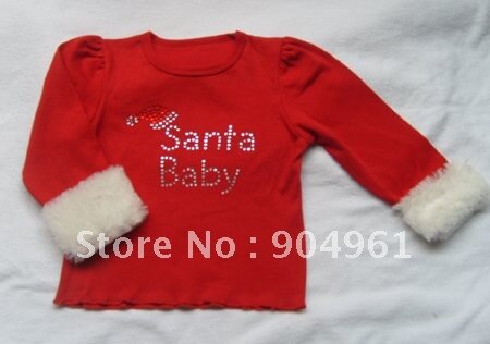 Bébé T-shirt filles noël à manches longues hauts 12M à 2T Santa bébé vêtements Costume vêtements doux coton T-shirt tenue