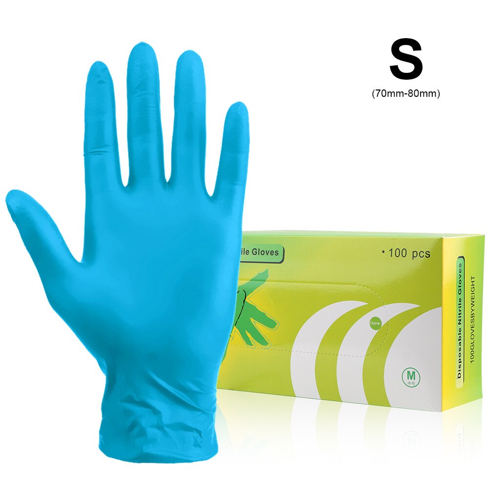 100 unid/set guantes de nitrilo desechables antideslizantes guantes de látex desechables impermeables espesar guantes de jardín/Cocina/lavavajillas: Blue S