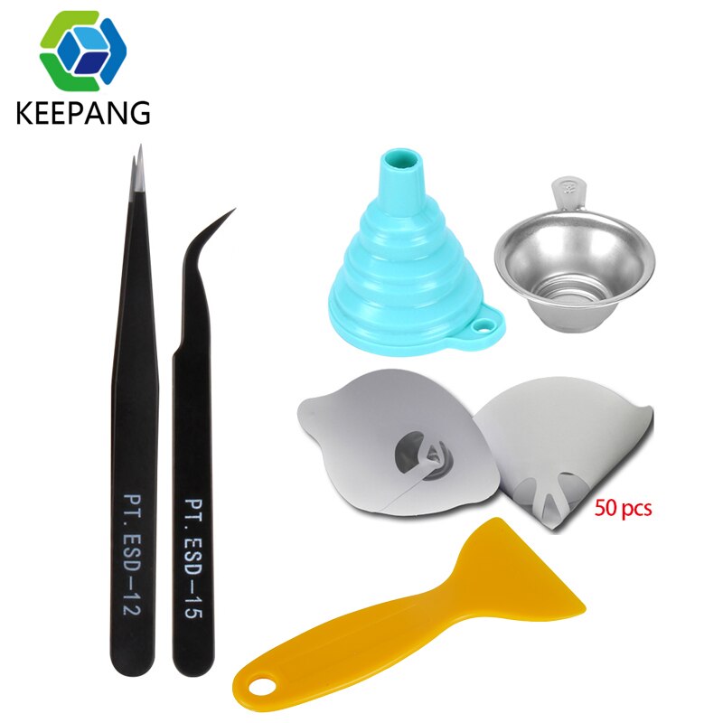Entonnoir en papier SLA, tasse à filtre en résine UV, pincettes en silicone, pelle d&#39;outil spéciale pour imprimante 3D SLA, 50 pièces
