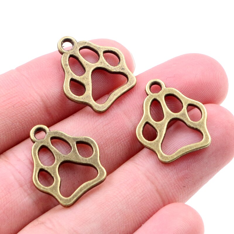 19x17mm 20 piezas antiguas de bronce chapado en plata gato o perro huella hecha a mano encantos colgante: DIY para collar de pulsera: Bronze