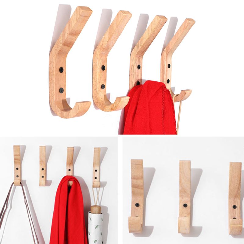 MH003 Oak Wood Bathroom Hook Rack Wall Mount Multipurpose Hallway