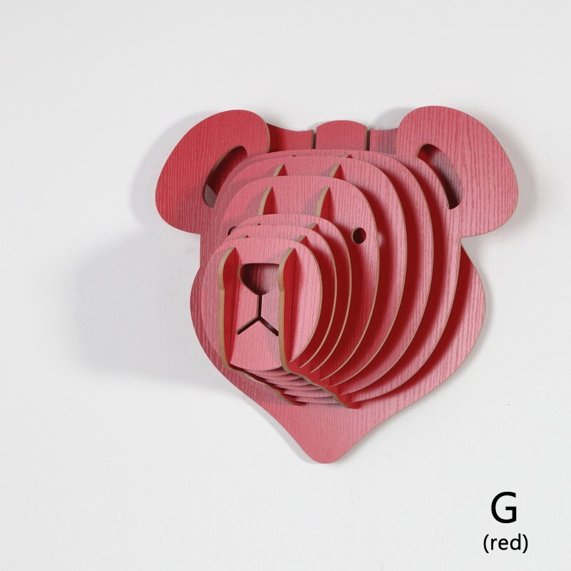 Big 36x40x22cm White Teddy Bear Wall Hanging Craft DIY 3D Puzzle Wood Animal Craft For Home Decoration Polar Bear Animal Head: G red