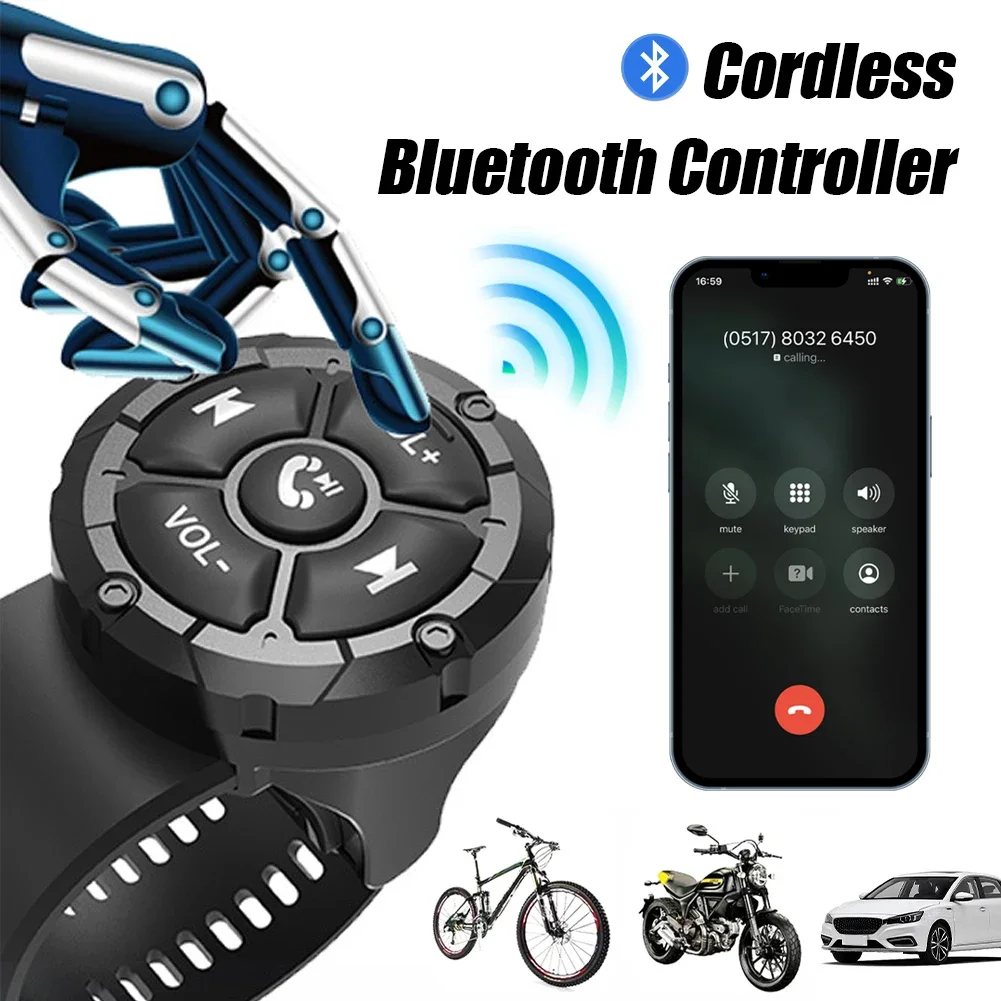 Pulsante multimediale Bluetooth telecomando IPX6 tipo cinturino impermeabile controllore senza fili per volante per auto, bici, moto