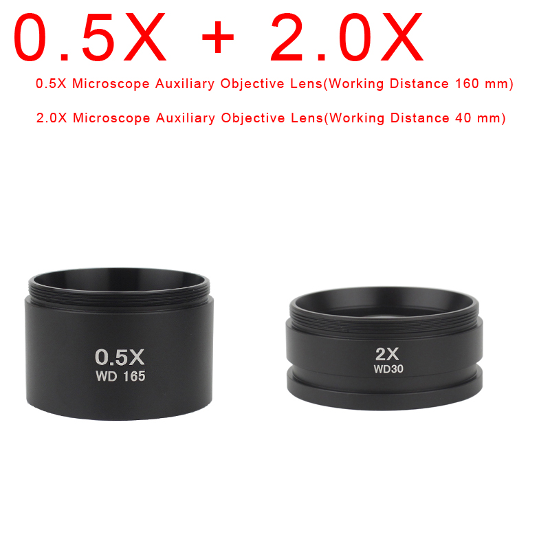 WD165 0.5X 0.7X 0.75X 1.5X 2.0X Auxiliary Objectief Draad 48Mm Barlow Glas Lens Voor Stereo Trinoculaire Microscoop: Blauw