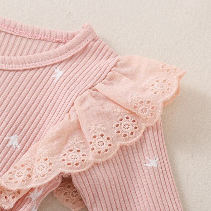 Primavera otoño mameluco del bebé, Infantil cuello redondo de manga larga de encaje body y Headwear traje de dos piezas para niños pequeños niños niñas