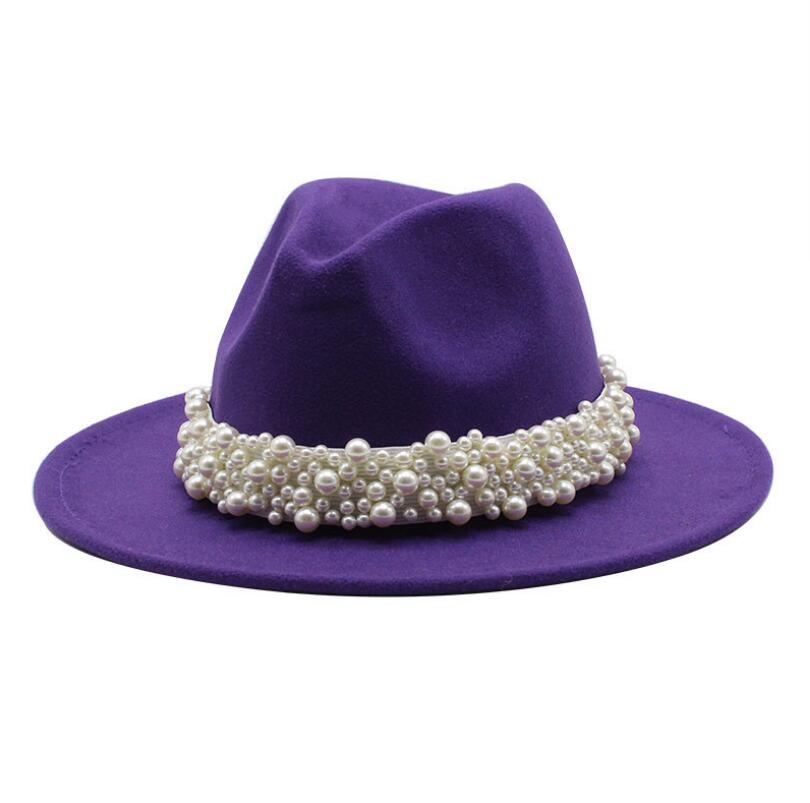 femmes hommes feutre Fedora chapeaux décontracté hommes femmes Imitation perle ruban bord Trilby formel casquette de fête