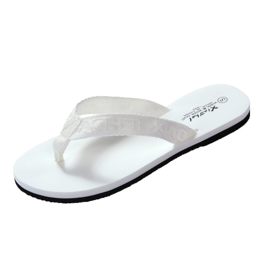 Bas doux décontracté plage tongs femmes simple plat solide pantoufle léger en plein air sandales dames bout ouvert pantoufles: WHITE / 38