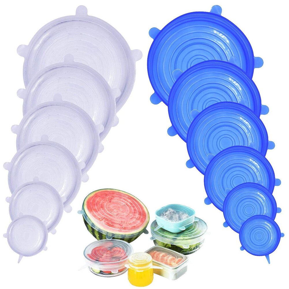 12Pcs Reusable Food Packaging Cover Silicon Food Fresh-Keep Sealing Cap Vacuum Stretch Kitchen Silicone Cover