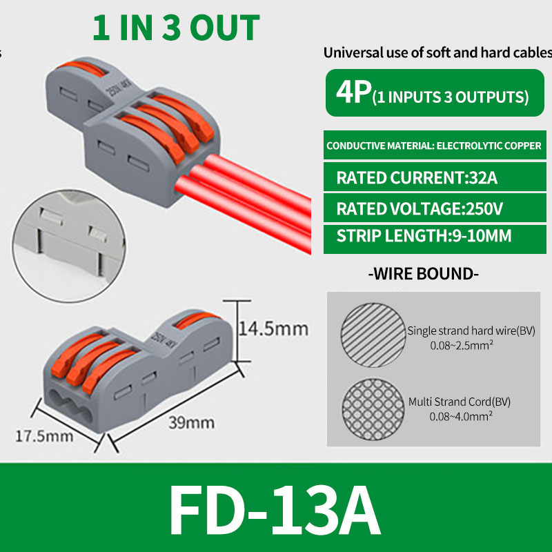 Conector de cableado rápido de salida múltiple, Cable de cableado divisor Universal, bloque de terminales de empuje, cableado rápido Universal SPL 222 23