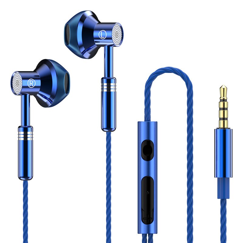EARDECO-auriculares estéreo 9D con micrófono, audífonos con cable, intrauditivos, auriculares de graves, Auriculares deportivos con cable: Azul