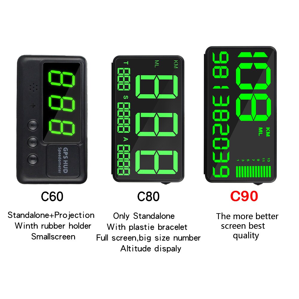 C90 Speedometer Hud Display Car Hud Over Speed Alarm System With Overspeed Alarm Driving Time Digital Car Clock Odometer