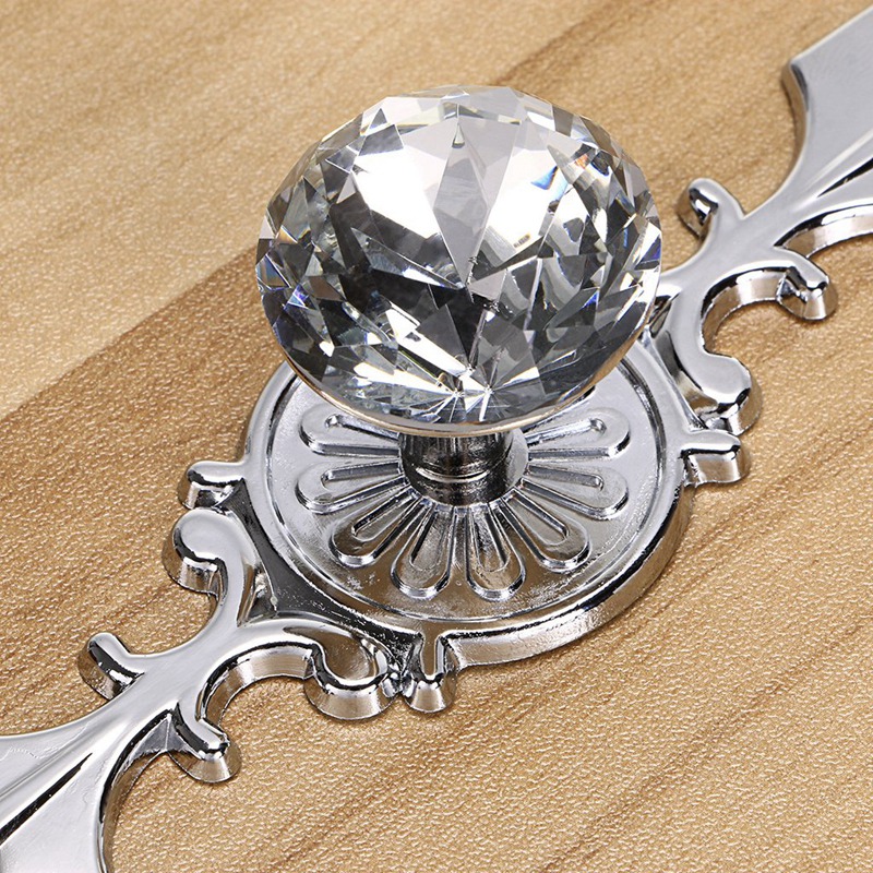 SHGO -5 Pack Crystal Drawer Knobs with Silver Plate - Diamond Shape Cabinet Drawer Knob Drawer Pull Handle Cupboard Wardrobe