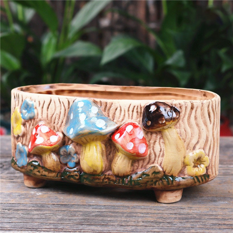 Strongwell Home Decoration Planter Mushroom Stoneware Succulent Flower Pot Living Room Decoration Planter Vintage Handicrafts