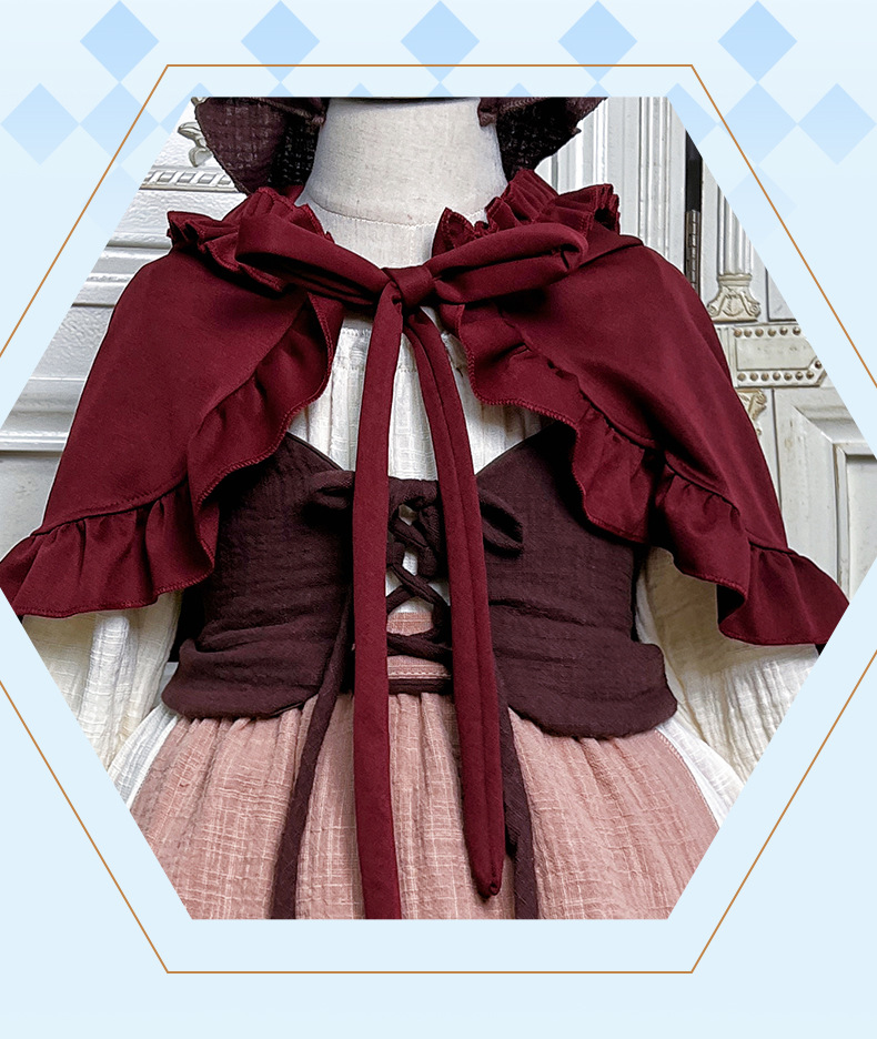 Halloween lolita capa capa capuz xale curto robe amarrado pouco vermelho equitação traje outono inverno doce plissado arco para estudante menina