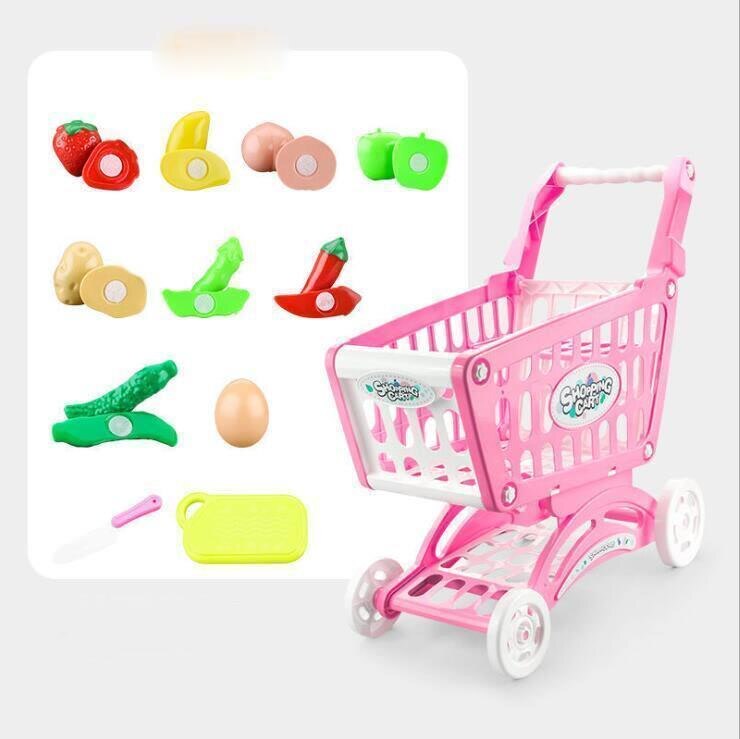 Caddie de supermarché, chariot de supermarché, voiture, Simulation de fruits coupés, légumes, Mini nourriture, maison de jeu pour enfants: pink w 11p