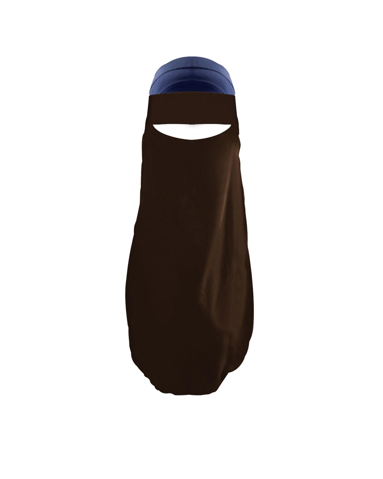 Niqab muslimska kvinnor burka överliggande slöja hijab ansiktsskydd islam burka blygsam klädsel enkellager i ett stycke ramadan mellanöstern: Mörkt kaffe
