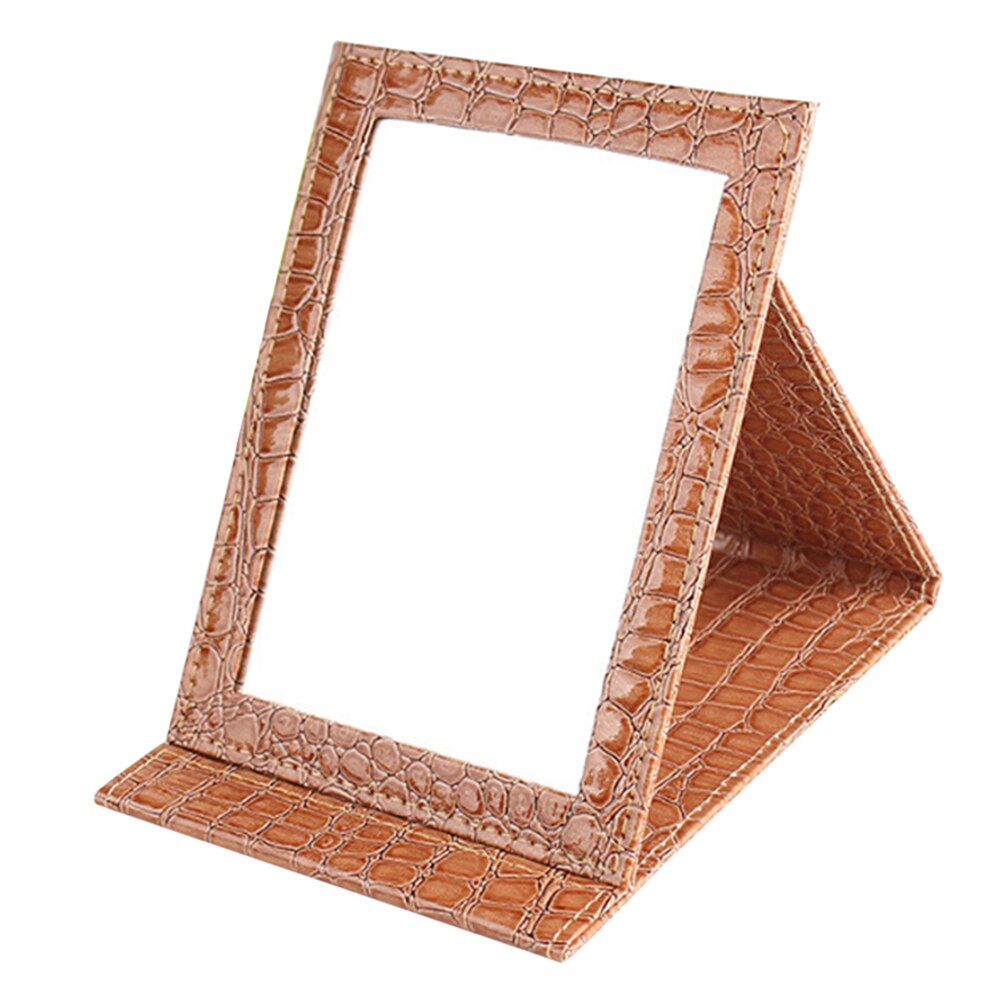 Folding HD PU Leather Makeup Mirror Ladies Portable Desktop Office Dormitory Simple Folding Mirror: Coffee
