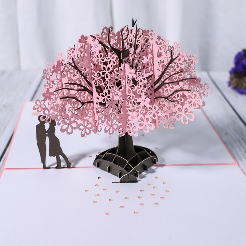 Handmade Cherry Blossom Card Pop Up 3D Card Romantic Love Letter Greeting Anniversary Wedding Valentine Birthday Card