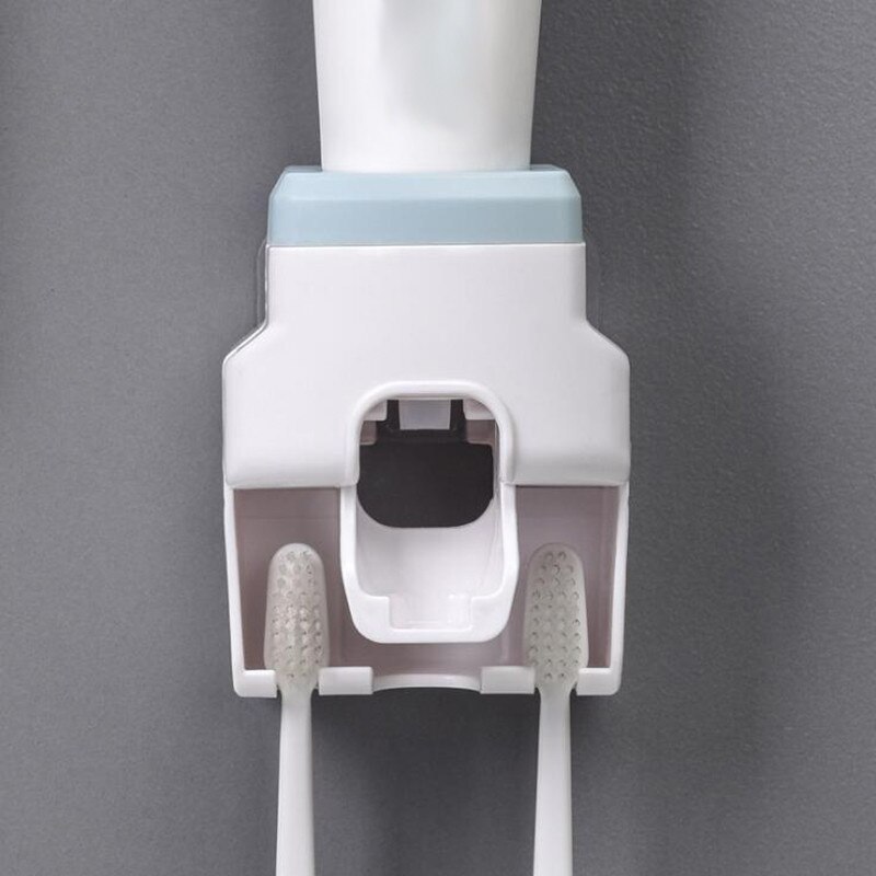 Automatisk tandpasta klemme vægmonteret tandpasta tandbørste holder til husholdningsartikler: Blå
