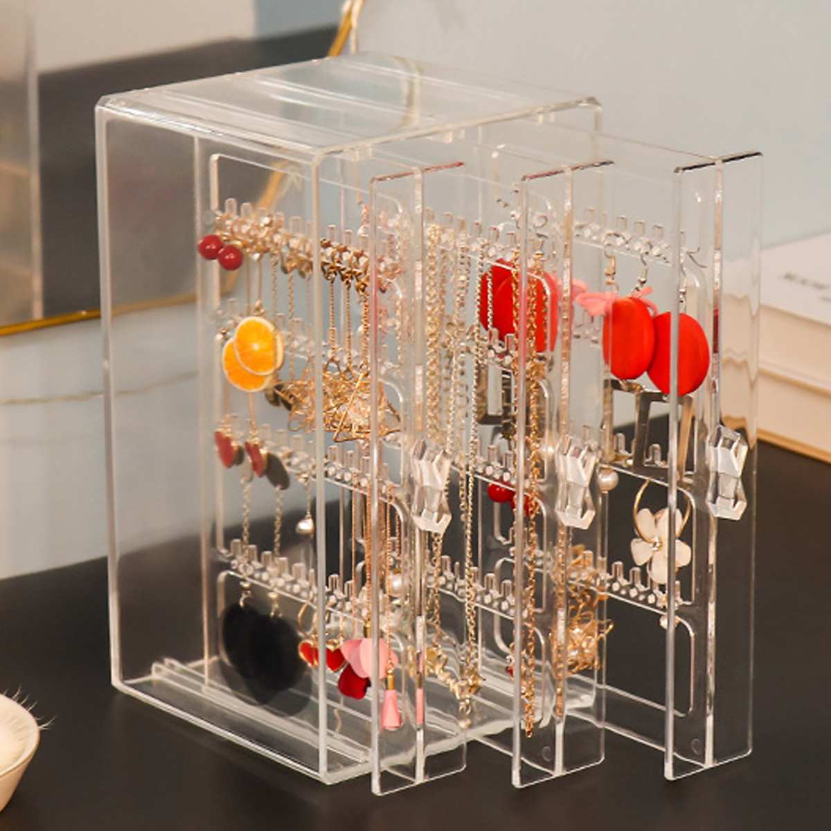 3/4 Trays Transparent Acrylic Luxury Jewelry Display Box Layers Drawers Dustproof Acrylic Ear Clip Ear Nail Earrings Storage Box: A2