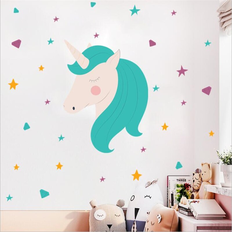 Rainbow Unicorn Wall Sticker Art Mural Living Room Bedroom Waterproof Wall Decoration wall stickers for kids rooms