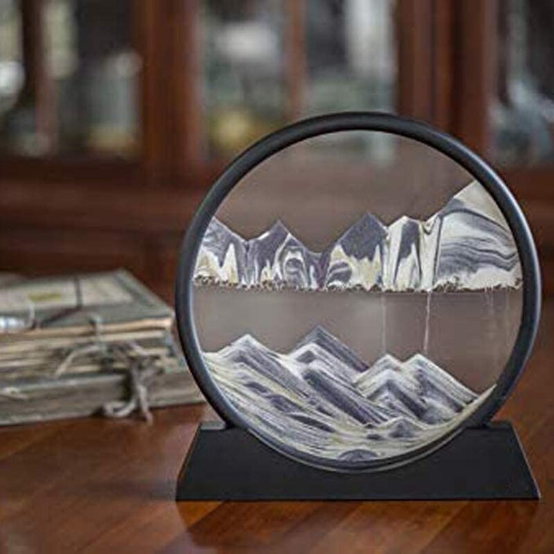 Moving Sand Art Picture Round Glass 3D Deep Sea Sandscape in Motion Display Flowing Sand Frame(7inch)