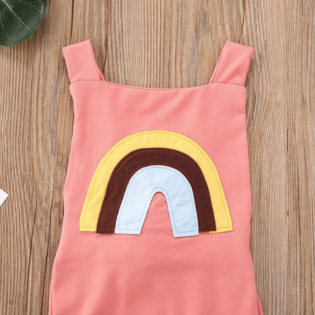 0-24m babygutter gris ermeløse klær av ryggløs romper jumpsuit regnbueprint