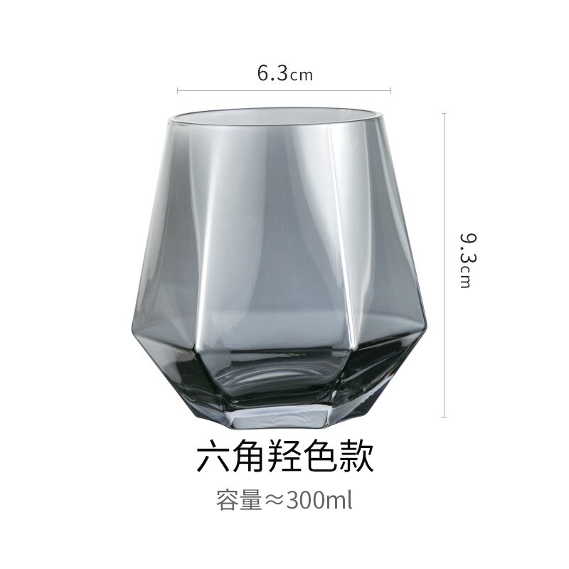 Verre à whisky Hexagonal irrégulier de 300ml, verre en diamant Transparent, pour la maison, le Club, le Bar, le Cocktail, la bière et l'eau,: Gray 1pcs