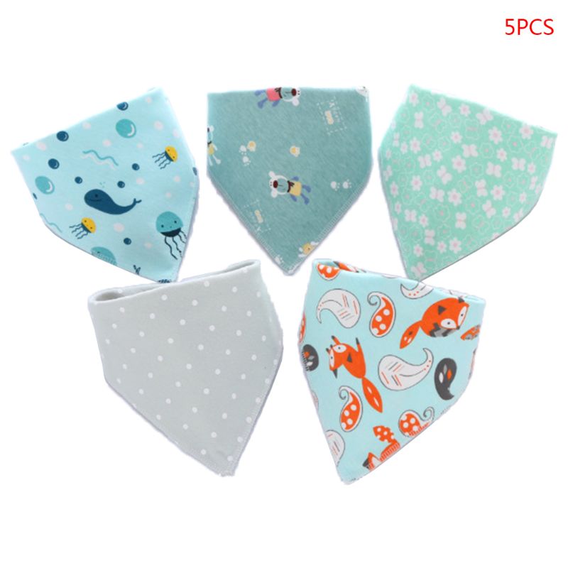 5 Pcs/Pack Baby Cotton Feeding Bibs Cartoon Print Bandana Saliva Triangle Dribble Towel Apron Infant Scarf: 6