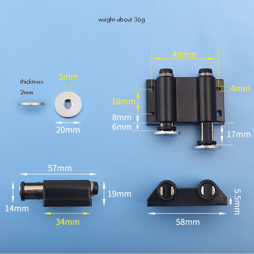 Dobbel magnetisk dør touch catch kjøkken skap spjeld buffere skap dør skuff skuff magnetisk skyv åpen lås svart