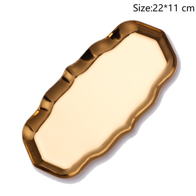Färgglad metallförvaringsbricka guld oval prickig fruktfat smycken örhänge display fat dessert bröd tallrik kök bar porslin: A-guld