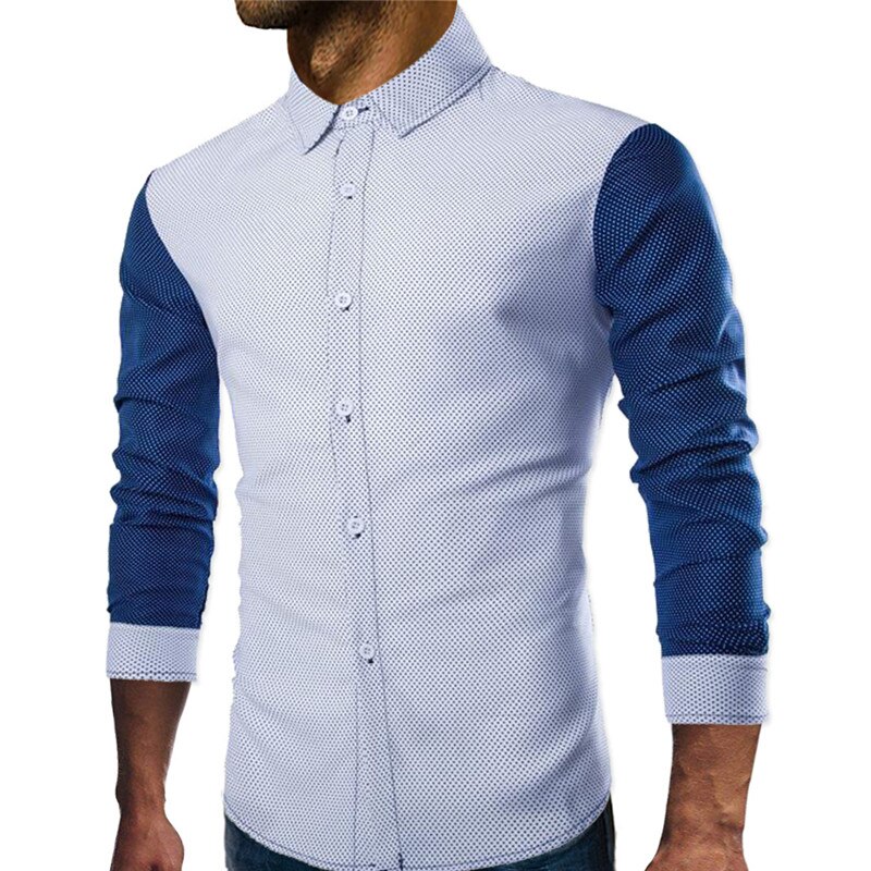 Patchwork à pois imprimé Chemise hommes nouvelle coupe mince à manches longues hommes robe chemises affaires décontracté Chemise Homme: white / XL