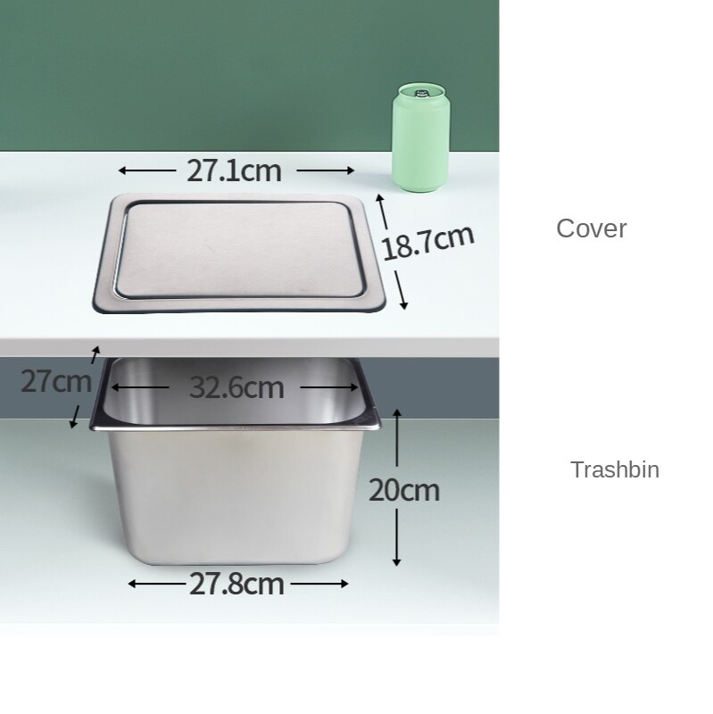 Stainless Steel Flush Recessed Built-in Balance Swing Flap Lid Cover Trash Bin Garbage Can Kitchen Counter Top