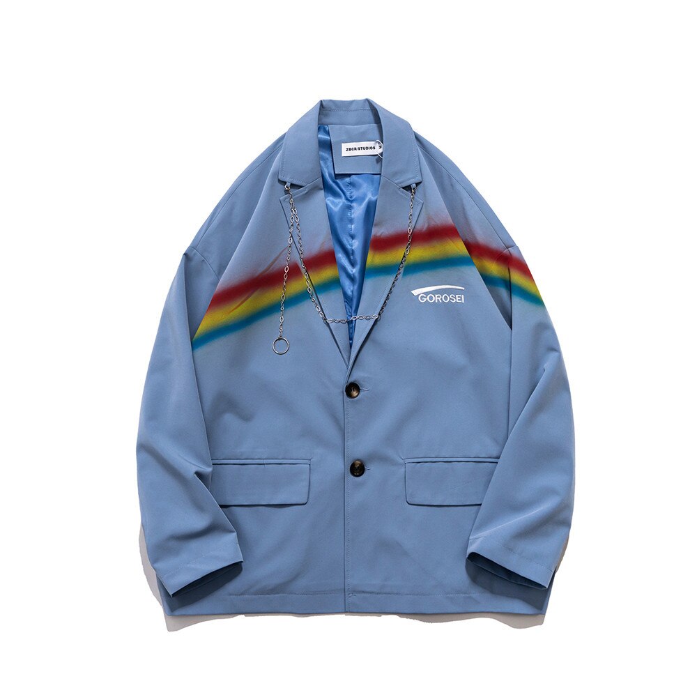 UNCLEDONJM-Chaqueta de arcoíris para hombre, traje decorativo de con cadena, chaquetas de Hip Hop, traje de , ZB-21005: Azul / L