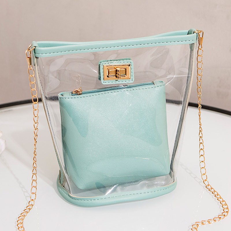 Bolso de hombro transparente con forma de cubo para mujer, bolso bandolera con cierre de cadena para mujer, bolso de mano de cuero de PU para verano: 02