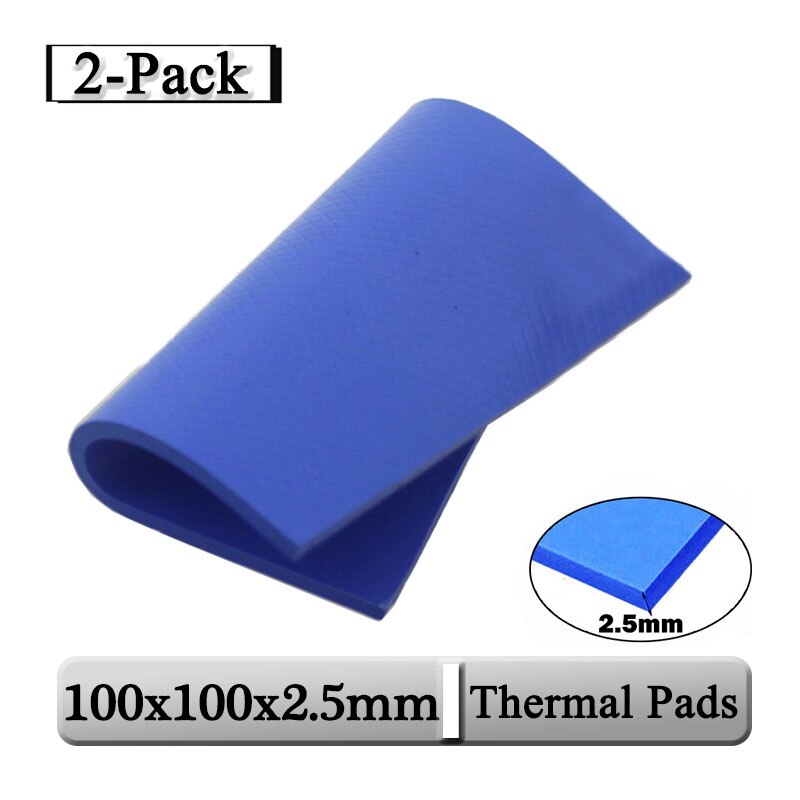 2 Pcs Gdstime 100mmx100mmx2.5mm 2.5mm Thickness CPU Blue Cooling Pad 100x2.5mm Size Conductive Silicone Thermal Pads