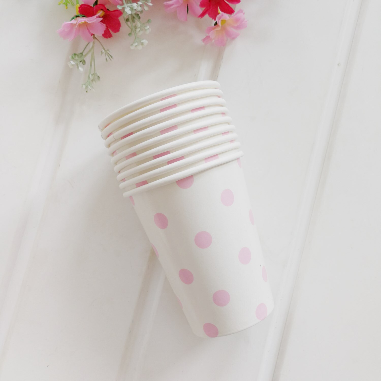12pcs party polka dot paper cup disposable party paper cup wedding children birthday party supplies cold drink cup: white powder