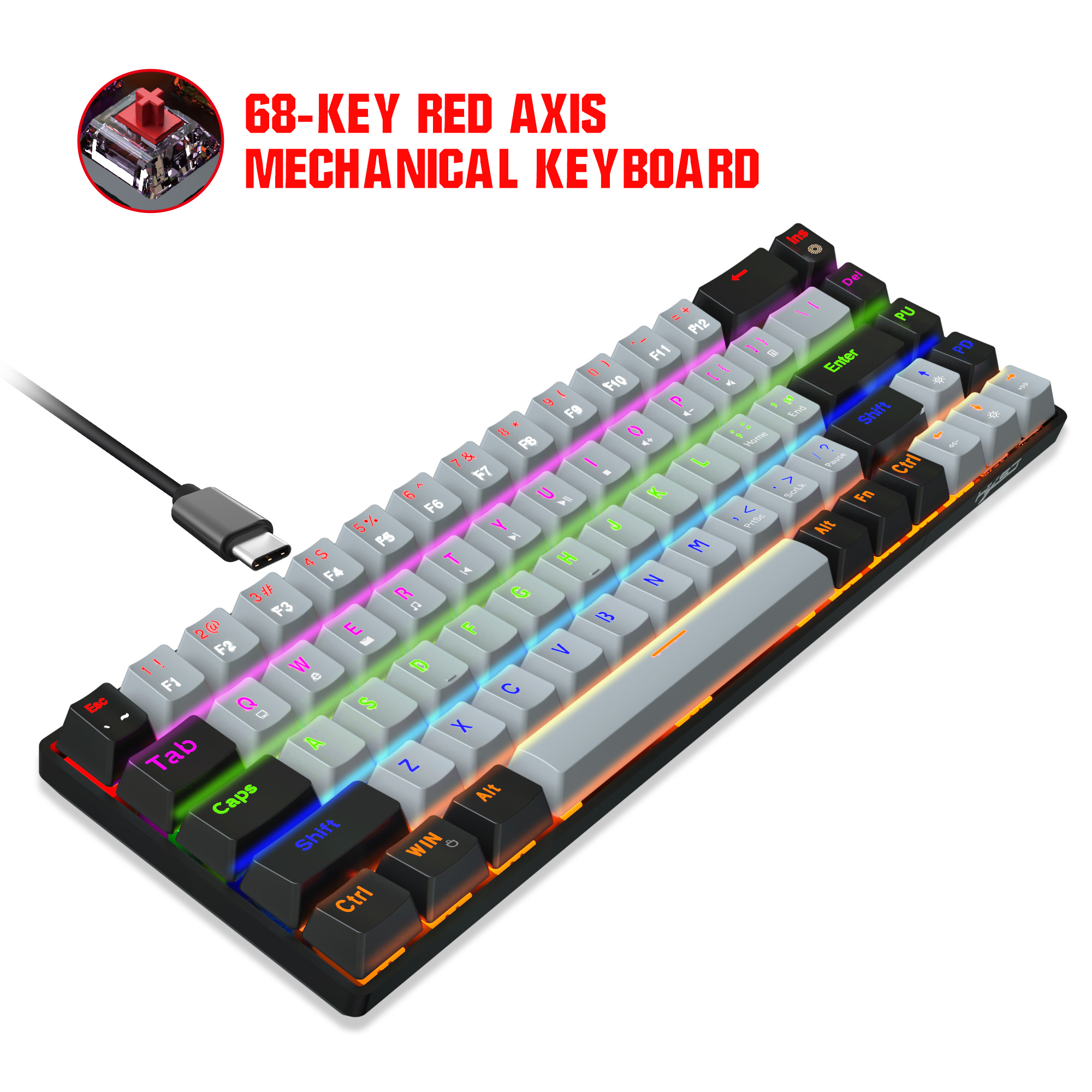 68 Key Mechanical Keyboard Gaming USB Wired LED Backlit Axis Gaming Mechanical Keyboard Optical Switches For Desktop: V800 Red Switch