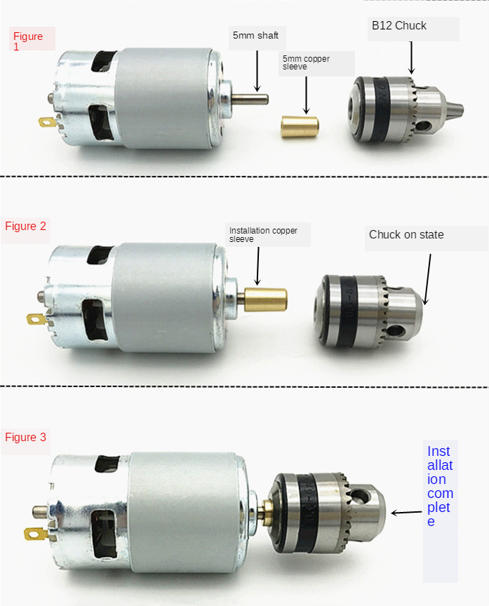 B12 drill chuck is suitable for 5mm, 6mm, 8mm, 10mm, 12mm motor shaft connecting rod