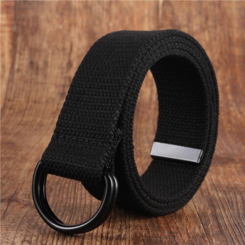 cinturón de lona para hombres jóvenes lona doble anillo hebilla Simple salvaje cinturón vaquero hombres mujeres: blackC