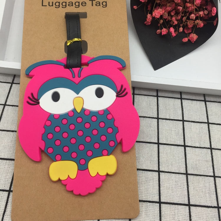 Suitcase Owl Luggage Tag Cartoon ID Address Holder Baggage Label Silica Ge Identifier Cute Travel Accessories