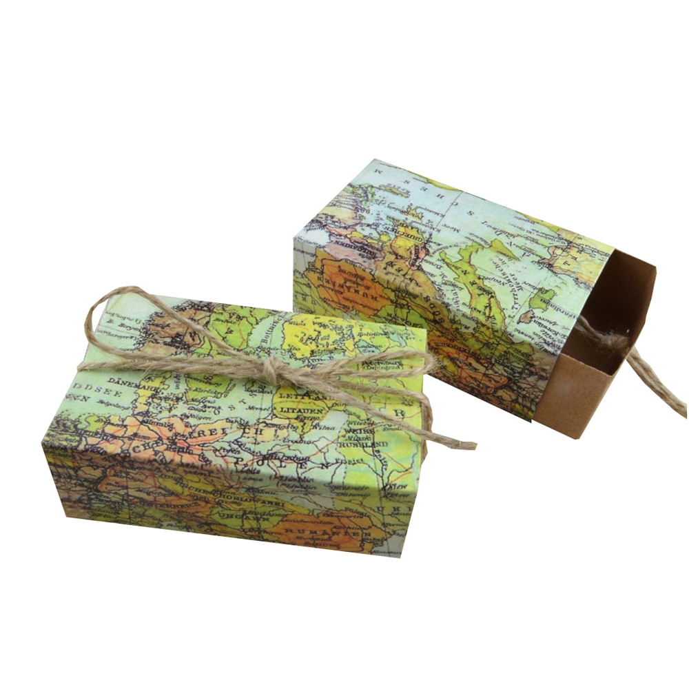 10pcs Office Desk Storage Box Map Pattern Paper Box Desktop Stationery Organizer Holder Office School Supplies